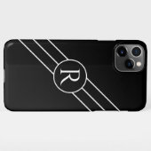 DIY White Monogram in Circle, Diagonal Lines Black iPhone Hülle (Rückseite (Horizontal))