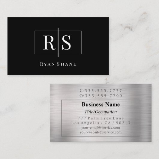 DIY White Monogram & Name, Grau Box, Schwarz/Silbe Visitenkarte (Vorne/Hinten)
