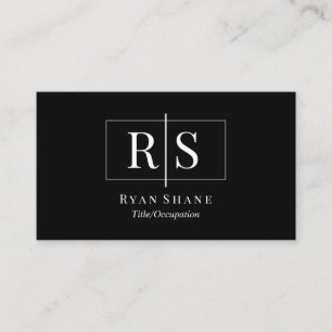DIY White Monogram Name Gray Box, Black/Gray Bkgd Visitenkarte