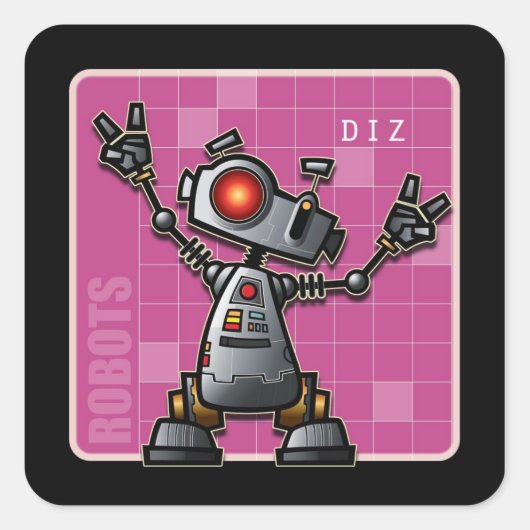 Diz the Robot Quadratischer Aufkleber (Vorderseite)