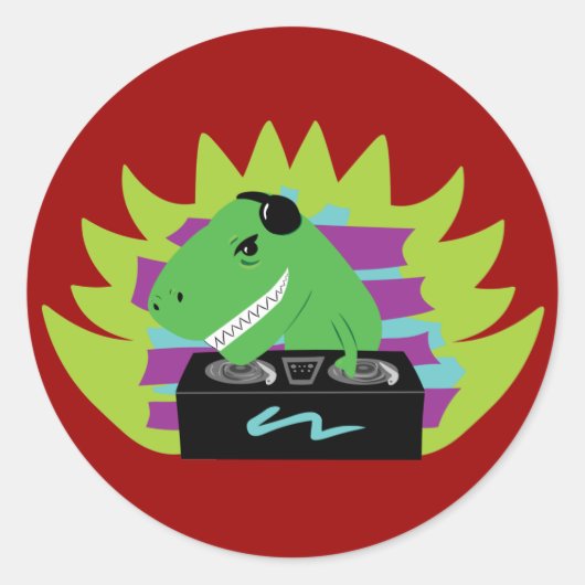 Dj-asaurus Rex Runder Aufkleber (Vorderseite)