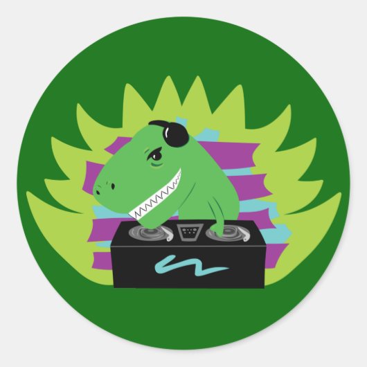 Dj-asaurus Rex Runder Aufkleber (Vorderseite)