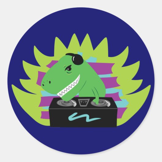 Dj-asaurus Rex Runder Aufkleber (Vorderseite)