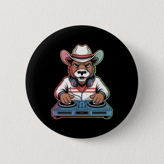 Dj Bear Cowboy Mixing Beats Button (Vorderseite)