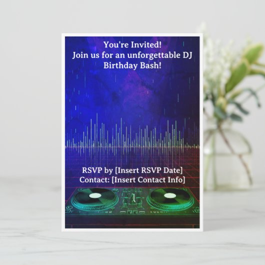 DJ Birthday Party Invitation - Customizable Einladung (Stehend Vorderseite)