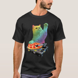 DJ Cat Cat DJ Pizza EDM Music Niedlich White Kitty T-Shirt
