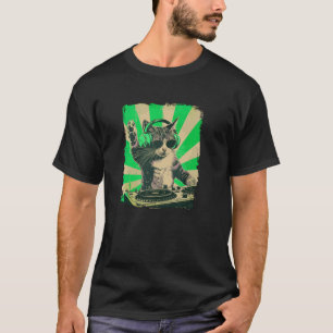 DJ Cat Disco Lustiger Sound Tech Kopfhörer Techno  T-Shirt