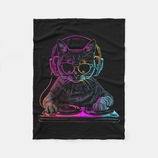 Dj Cat Edm Techno House Music Funny Cat Lover For Fleecedecke (Vorderseite)