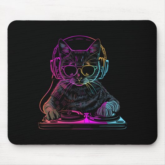 Dj Cat Edm Techno House Music Funny Cat Lover For Mousepad (Vorne)