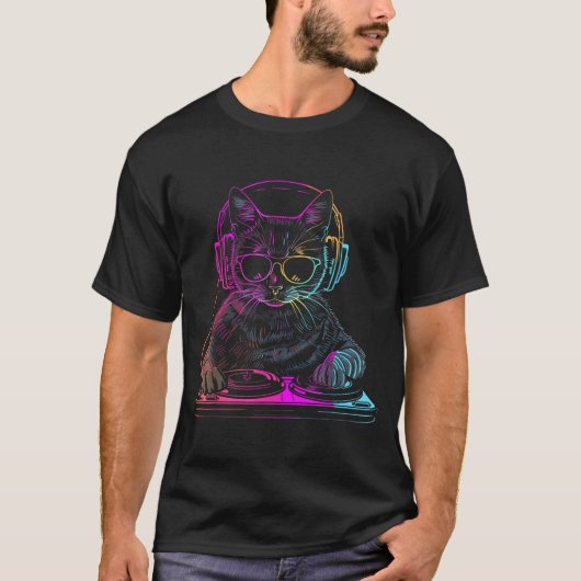 Dj Cat Edm Techno House Music Funny Cat Lover For T-Shirt (Vorderseite)