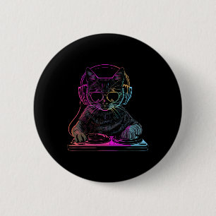 Dj Cat Edm Techno House Musik Funny Cat Lover Button