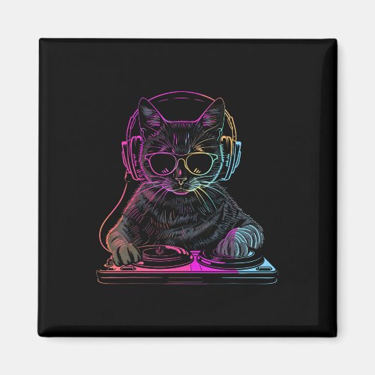 Dj Cat Edm Techno House Musik Funny Cat Lover Magnet (Vorne)
