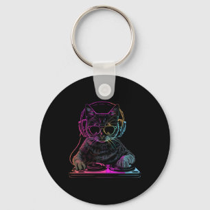 Dj Cat Edm Techno House Musik Funny Cat Lover Schlüsselanhänger