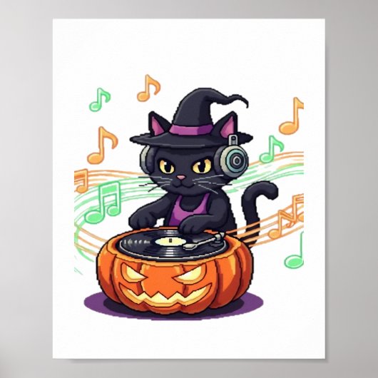 Dj cat halloween Oversibler T - Shirt Poster (Vorne)