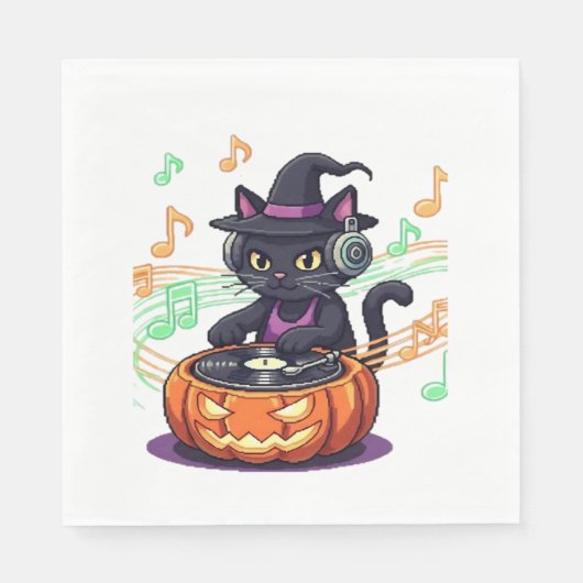 Dj cat halloween Oversibler T - Shirt Serviette (Vorderseite)