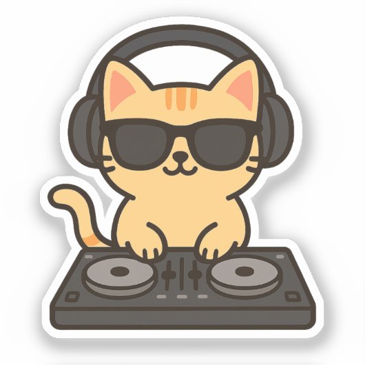DJ Cat Mixing Tracks Aufkleber (Vorderseite)
