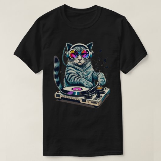 DJ Cat Mixing Turntable T-Shirt (Design vorne)