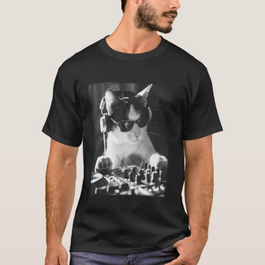 DJ Cat Musik Art Longsleeve T-Shirt (Vorderseite)