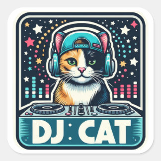 DJ Cat Quadratischer Aufkleber