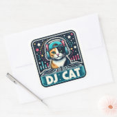 DJ Cat Quadratischer Aufkleber (Umschlag)