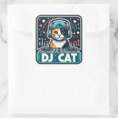 DJ Cat Quadratischer Aufkleber (Tasche)