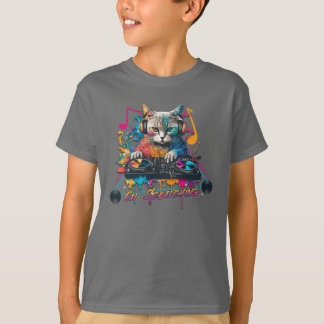 Dj Cat Scratching Record Music Design T-Shirt
