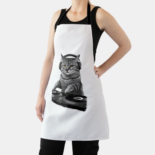 DJ Cat Scratching Vinyl _1 Schürze (InSitu)