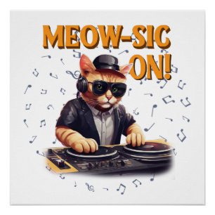 DJ Cat T-Shirt  Cat Playing Gitarre Shirt  Funny C Poster