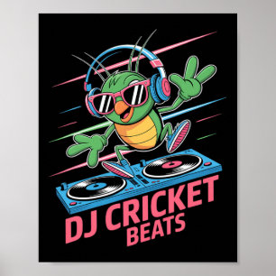Dj Cricket Beats Groovy Musik Spaß Poster