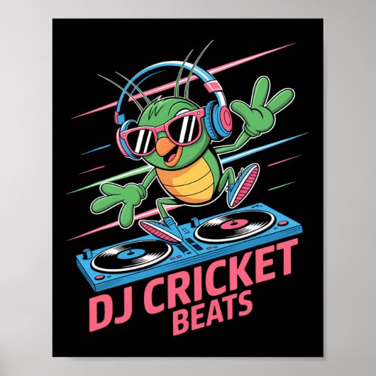 Dj Cricket Beats Groovy Musik Spaß Poster (Vorne)
