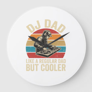 DJ Dad, aber cooler Vintage-Sonnenuntergang-Vektor Große Wanduhr