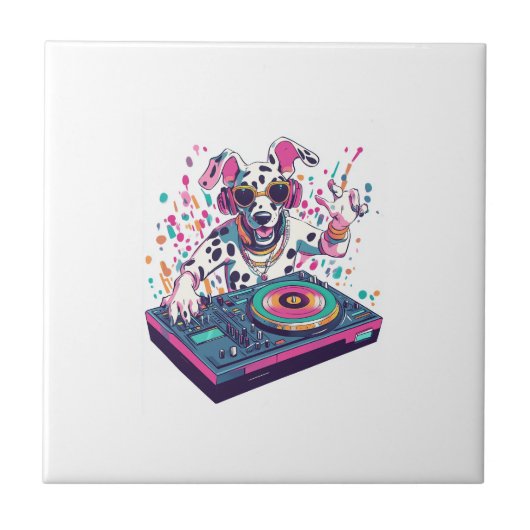 DJ Dalmatian – EDM Rave Party Hund Fliese (Vorderseite)