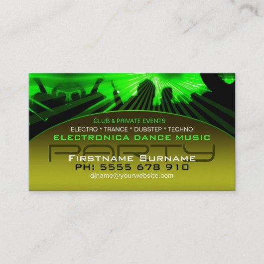 DJ Dance Nightclub Lasers Lights Business Card Visitenkarte (Vorderseite)