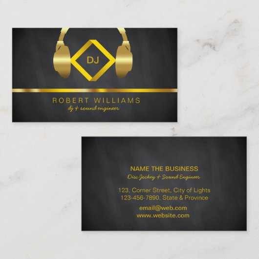 DJ Deejay Beruflich Headphone Gold Imitate Music Visitenkarte (Vorne/Hinten)