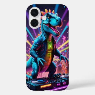 DJ Dinosaur Party mit Neon Lights iPhone 16 Hülle