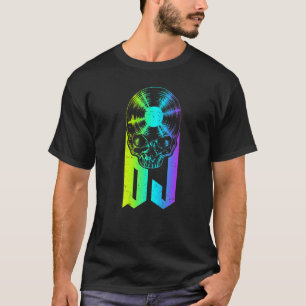 Dj Disk Jockey Vinyl Record Music Gothic Skull lp T-Shirt