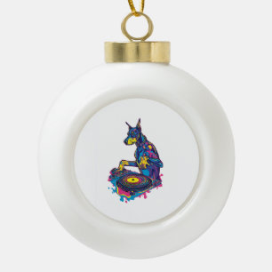 DJ Doberman � Club-Vibe-Party-Hund Keramik Kugel-Ornament