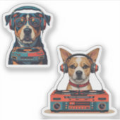 DJ Dog Sticker Set - Coole Vinyl Pup Stickers (Vorderseite)