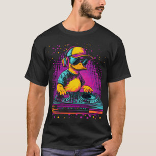 DJ Duck mit Kopfhörern - Neon Glitch Party Vibes T-Shirt