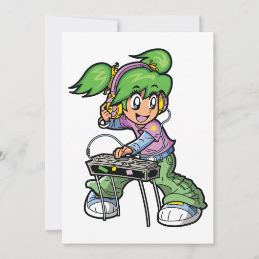 DJ Girl mit Green Hair und Kopfhörer Einladung (Vorderseite)