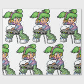 DJ Girl mit Green Hair und Kopfhörer Geschenkpapier (Flach)