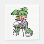 DJ Girl mit Green Hair und Kopfhörer Serviette (Vorderseite)