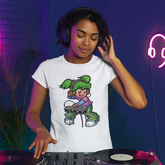 DJ Girl mit Green Hair und Kopfhörer T-Shirt