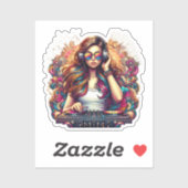 Dj Girl Vibrant Illustration Aufkleber (Blatt)