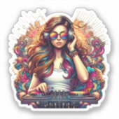 Dj Girl Vibrant Illustration Aufkleber (Vorderseite)
