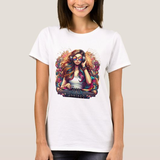 Dj Girl Vibrant Illustration T-Shirt (Vorderseite)