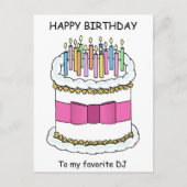 DJ Happy Birthday Cartoon Cake mit Candles Postkarte (Vorderseite)