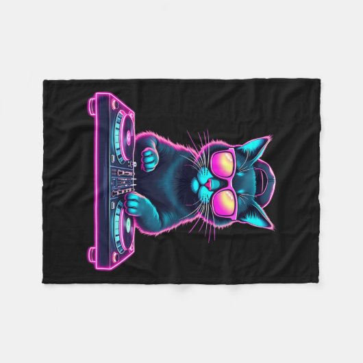 Dj House Cat Rainbow Dj Cat Kitty Fleecedecke (Vorderseite (Horizontal))