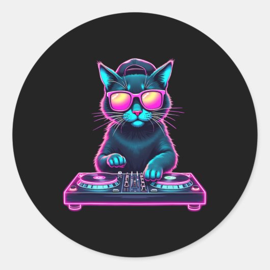 Dj House Cat Rainbow Dj Cat Kitty Runder Aufkleber (Vorderseite)