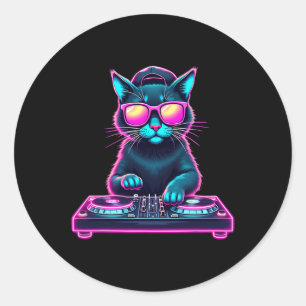 Dj House Cat Rainbow Dj Cat Kitty Runder Aufkleber